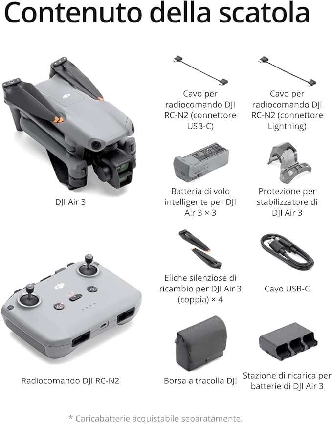 DJI Air 3 Fly More Combo con radiocomando DJI RC-N2, drone con doppia fotocamera principale con teleobiettivo medio e grandangolare 4K HDR - Scopri l'innovazione di alta qualità - a soli 1364€