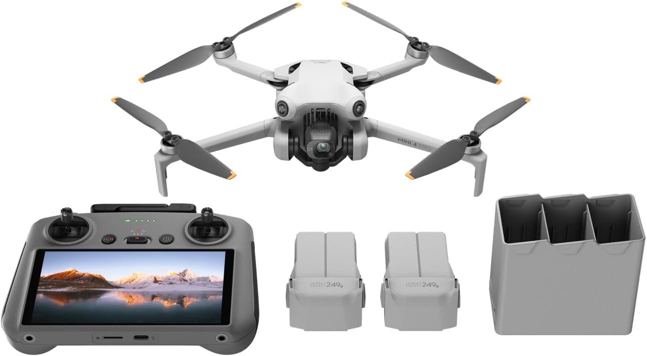 DJI Mini 4 Pro Fly More Combo con DJI RC 2 (Radiocomando con Schermo), Mini Drone con Telecamera, Meno di 249 g, Autonomia di Volo di 34 minuti - Scopri l'innovazione di alta qualità - a soli 1033€