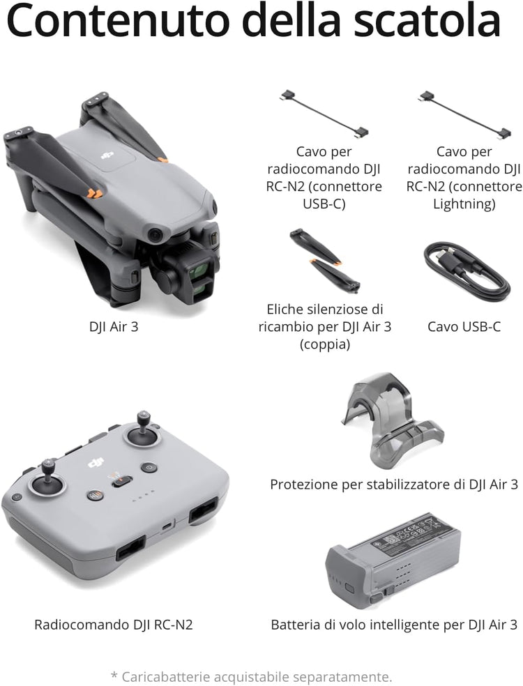 DJI Air 3 (con DJI RC-N2), drone con doppia fotocamera principale media e grandangolare, autonomia di 46 min, rilevamento ostacoli omnidirezionale - Scopri l'innovazione di alta qualità - a soli 987€