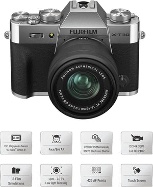FUJIFILM X-T30 II | FUJINON XC15-45mmF3.5- 5.6 OIS PZ Kit Argento - Scopri l'innovazione di alta qualità - a soli 1284€