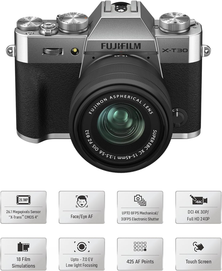FUJIFILM X-T30 II | FUJINON XC15-45mmF3.5- 5.6 OIS PZ Kit Argento - Scopri l'innovazione di alta qualità - a soli 1284€